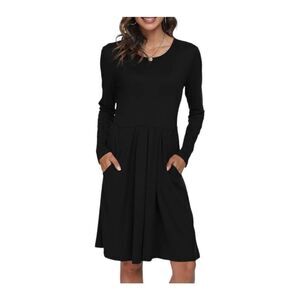 NWT Womens DouBCQ Casual Long Sleeve Flowy Pleated Fall Dresses w Pockets - Sz S